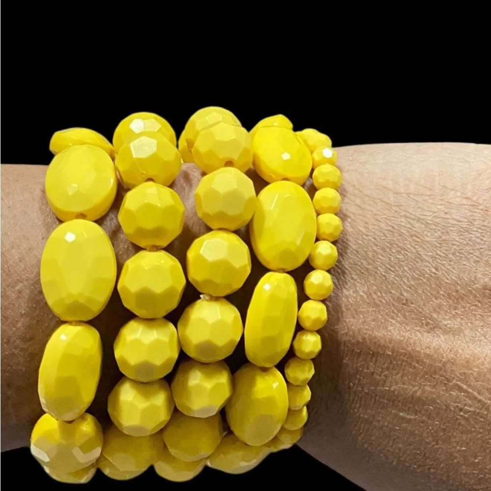 Yellow Beaded Stretch Bracelet 5 Piece Set